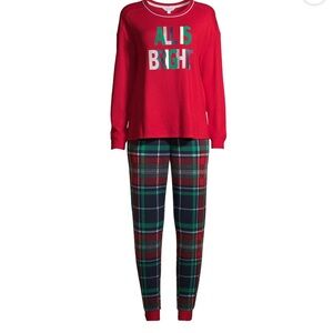 Secret Treasures Pajama Set All Is Bright Long Sleeve Top & Plaid Joggers Sz S